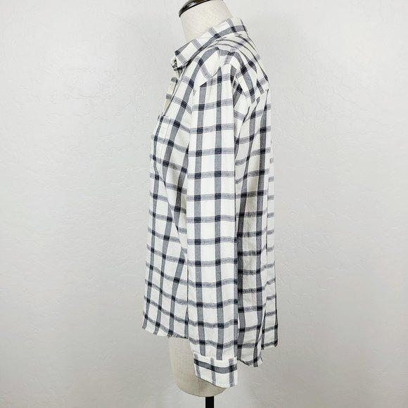 Marine Layer Shirt M Black White Plaid Button-Front Collared Long Sleeve Top - Picture 3 of 7